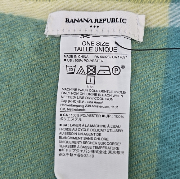NWT BANANA REPUBLIC OVERSIZE BLANKET SCARF SHAWL WRAP CITRON BLUE PLAID WOMEN OS - Picture 11 of 15